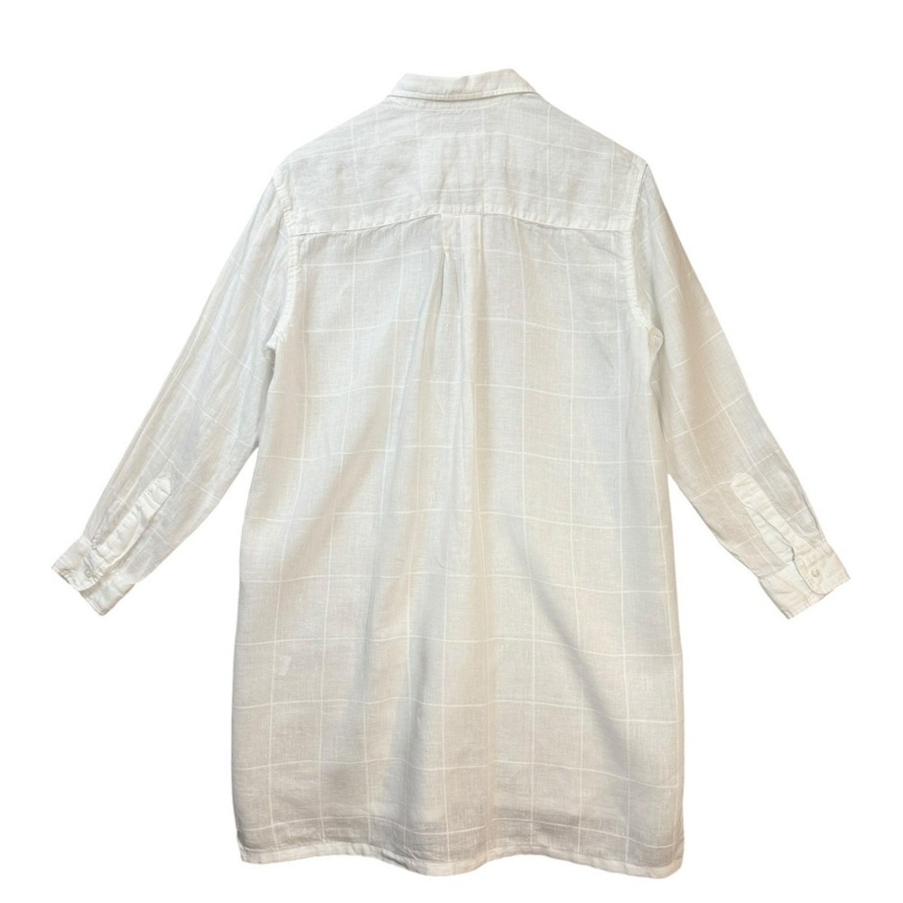 Frank & Eileen Hunter Linen Shirt Dress S White Windowpane Relaxed Coastal - Picture 3 of 8